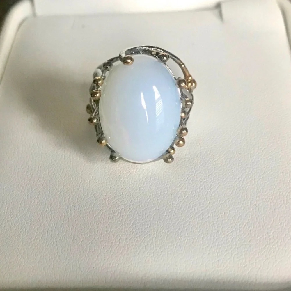White Opal Gold and Silver-Accent Oval Ring